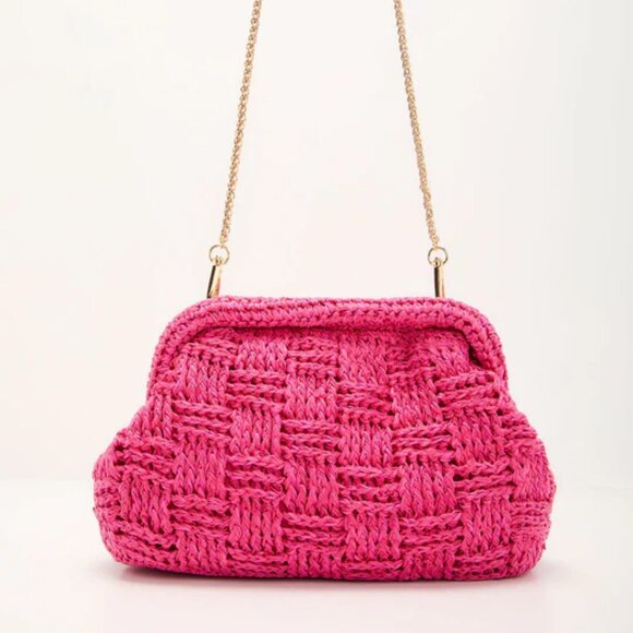 Vici Ruma Woven Straw Pouch Clutch Fuschia - NWT - Picture 3 of 6